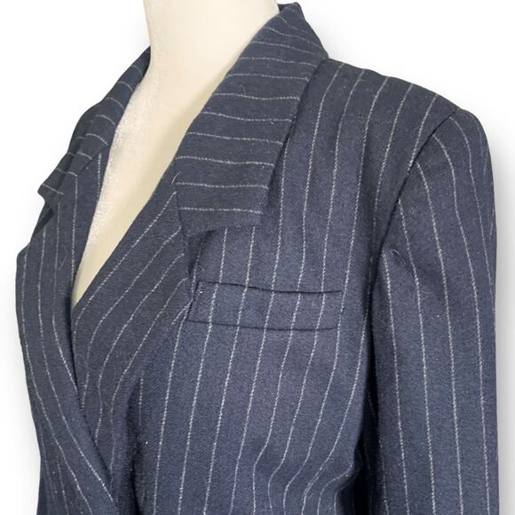 Vintage 80s Sweet Suit Petite Navy Pinstripe Wool Blend Blazer Jacket Size 4 - Picture 3 of 10